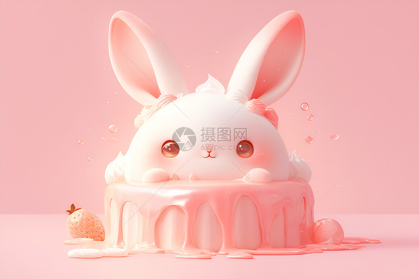 蛋糕上的可爱兔子图片