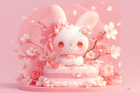 蛋糕上的小白兔背景图片