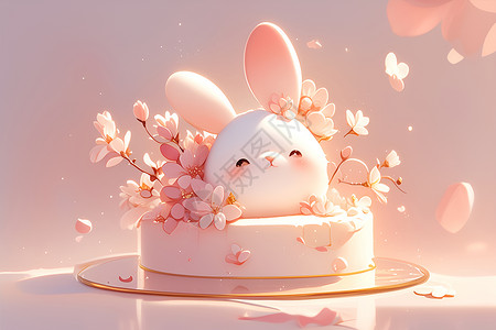 蛋糕上的可爱兔子背景图片