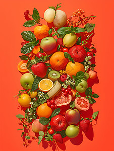 水果拼盘素材水果拼盘的独特艺术插画