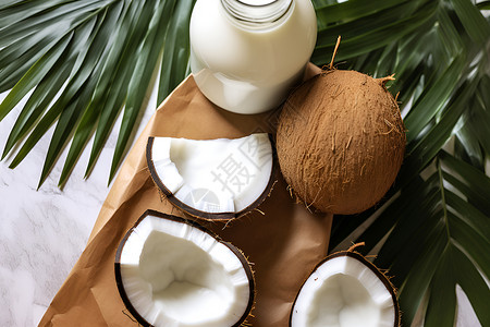 椰子牛奶与椰子背景图片