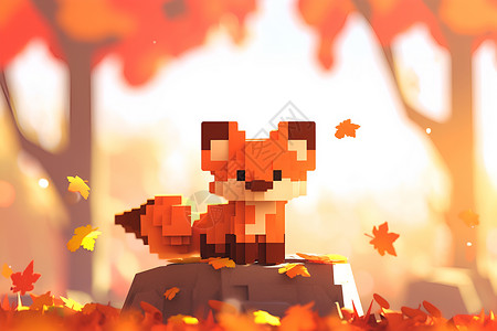 秋日落叶中的狐狸背景图片