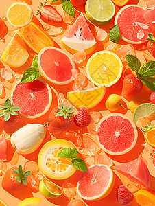 柠檬切片丰富色彩的水果插画
