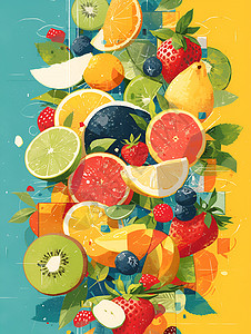 柑橘水果海报多彩的水果海报插画