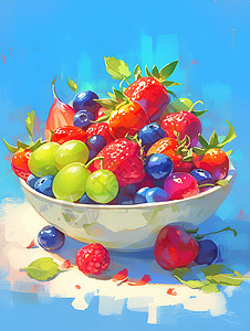 蓝莓果肉酸甜的果盘插画