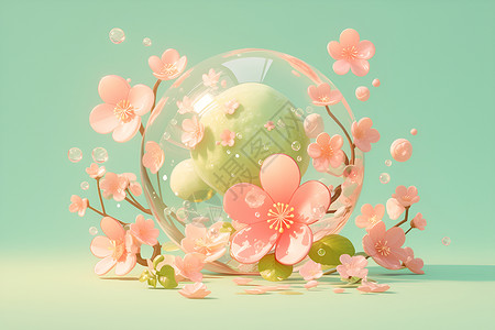 鲜花环绕的圆球背景图片