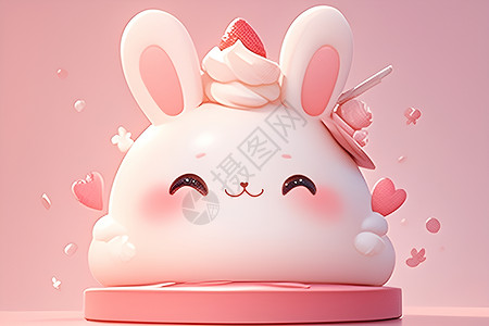 小兔子擦汗表情浪漫粉色的小兔子插画