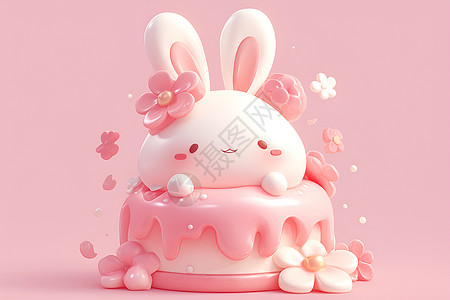 蛋糕造型甜蜜的兔子蛋糕插画