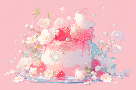 审美的甜美的粉色蛋糕插画