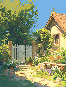 春日的庭院背景图片