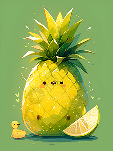 水果菠萝伤心可爱表情一个菠萝插画