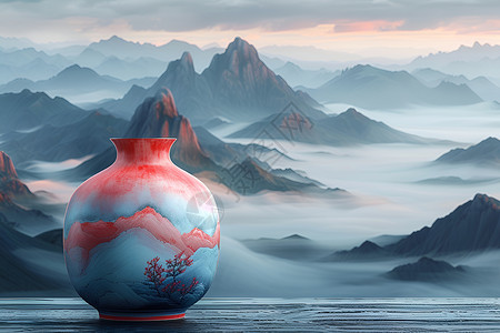 设计的山水和花瓶背景图片