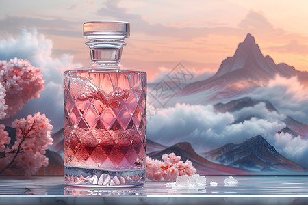 粉色香水瓶玻璃瓶子中的香水插画