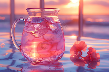 彩玻璃摆放的漂亮水壶插画