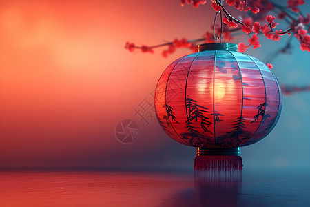 竹木工艺品亮着的灯笼设计图片