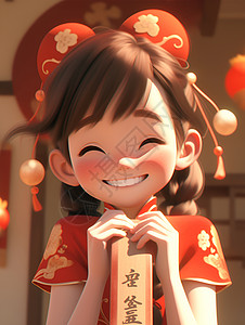 快乐的中国女孩拥抱红包背景图片