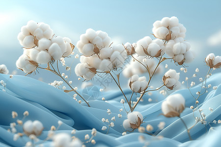 棉花种植丝绸间的棉花插画