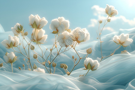 棉花云朵成熟的棉花插画