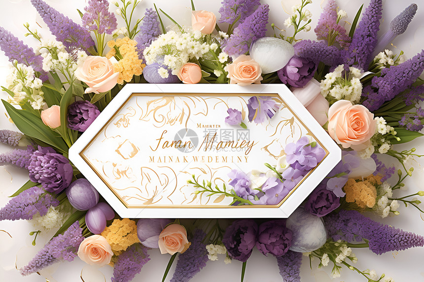 紫花装饰的礼盒图片