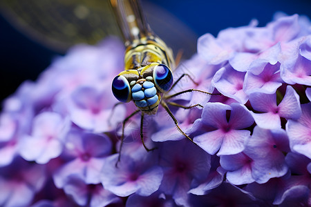 紫色绣球上的蜻蜓背景图片