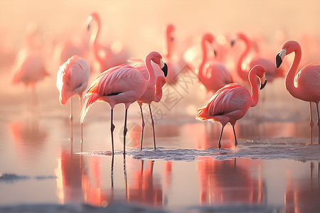 泥滩粉红色的火烈鸟背景