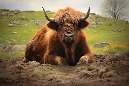 大石块趴着的大牛背景