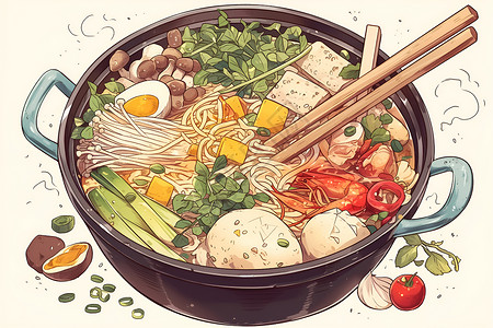 美食麻辣烫美味的麻辣烫插画