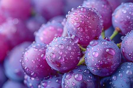 水珠点缀的一串葡萄高清图片