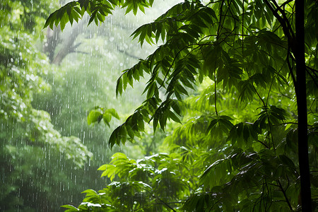雨中绿叶雨中世界背景