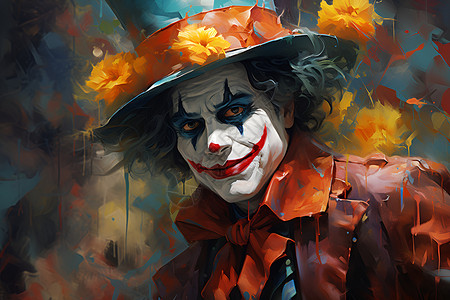 炫彩油画中的小丑背景图片