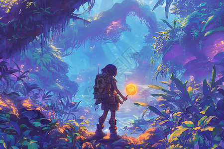 丛林里探险的女孩背景图片