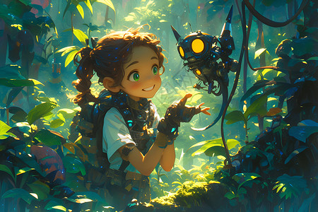 少女与机器人的丛林冒险背景图片