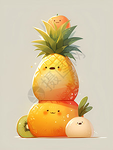 菠萝格水果的堆积插画
