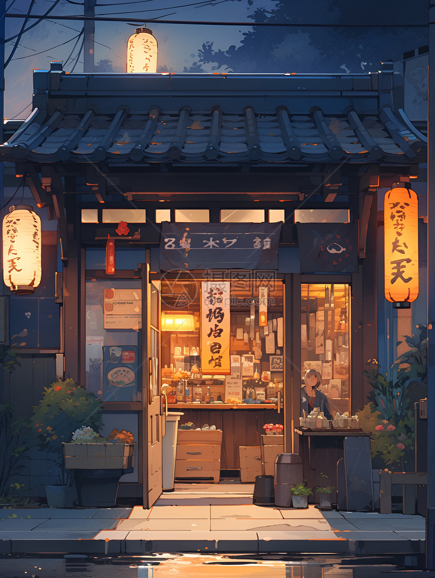 夜幕中的日本餐厅图片