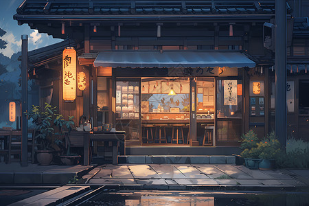 日式餐馆前的灯笼背景图片