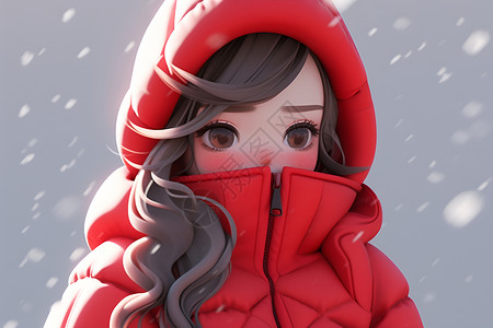 雪中的红衣女孩背景图片