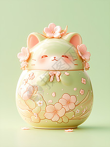 瓷猫花盆插画