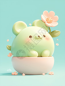 可爱的绿色麻糬熊背景图片