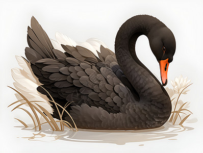 湖里的黑天鹅水中的黑天鹅插画