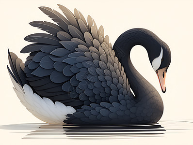 水中黑天鹅梦幻水中漂浮的黑天鹅插画