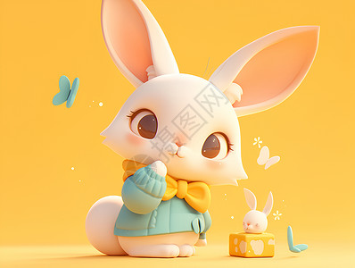 可爱小兔边框甜蜜梦幻的小兔插画