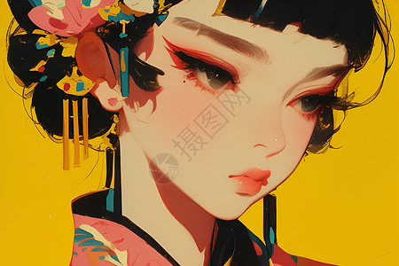 清朝女孩插画背景图片