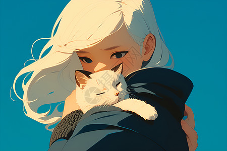 女孩怀抱一只猫背景图片