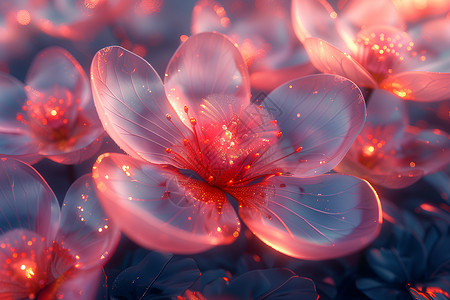 闪烁素材透明粉色花束上闪烁的光芒插画