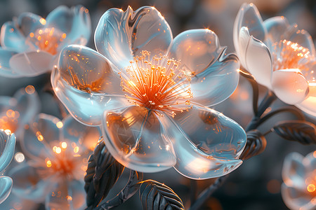 玻璃华丽的华丽光影中的抽象花朵插画