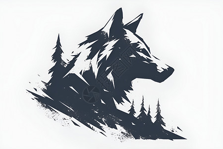 白色背景中的狼头插画高清图片
