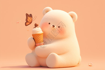 拿着旗子小熊拿着冰淇淋的可爱小熊插画