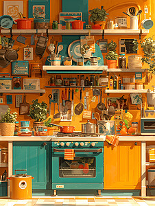 五彩缤纷的厨房木架背景图片