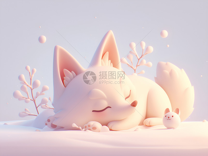 雪地里睡觉的小狗图片