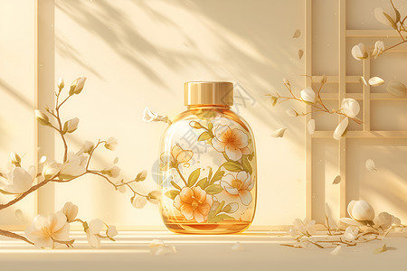 玻璃瓶上的花朵高清图片
